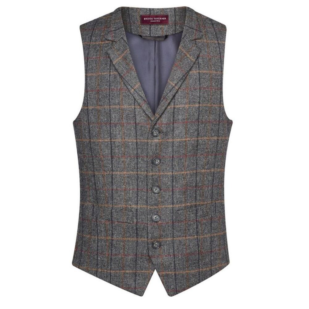 Brook Taverner Mens Memphis Waistcoat / Gray Brown Check